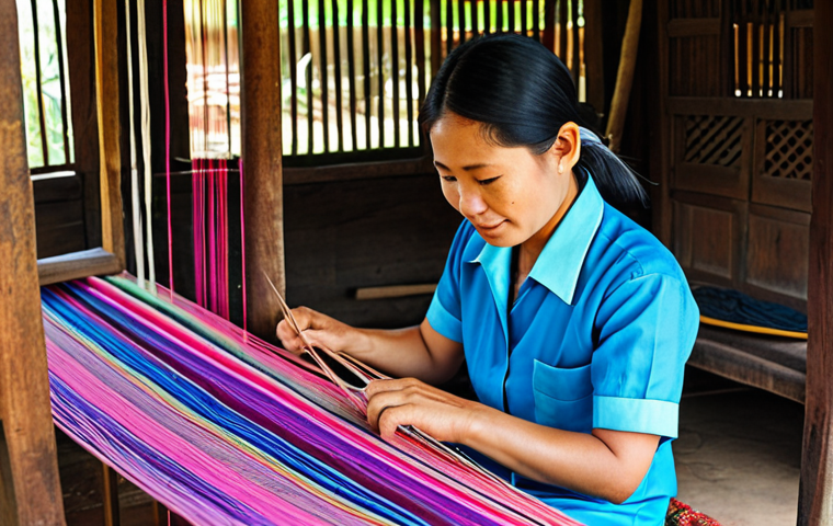 Chiang Rai Artisan**
"A professional artisan in Chiang Rai, Thailand, demonstrating silk weaving techniques in a traditional village setting, fully clothed in modest clothing, surrounded by colorful fabrics, appropriate attire, safe for work, perfect anatomy, correct proportions, family-friendly, professional photography, high quality."
**