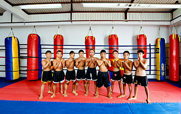 Muay Thai Training**

"A group of young adults, fully clothed in appropriate Muay Thai attire, training in a traditional Thai gym, with experienced instructors guiding them.  Emphasis on discipline and respect. Background showing traditional Thai decorations. Safe for work, professional, modest, perfect anatomy, natural poses, well-formed hands, proper finger count, appropriate content."

**