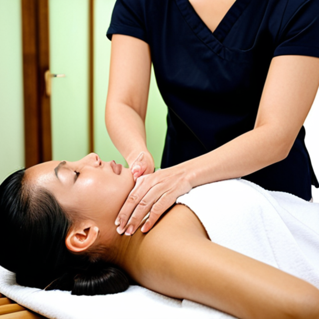 **
"A woman receiving a Thai massage in a tranquil spa setting, fully clothed in loose, comfortable clothing, safe for work, appropriate content. Focus on the therapist's hands applying pressure on the Sen lines. Background includes soft lighting, natural wood accents, and herbal aromatherapy diffusers. Perfect anatomy, natural pose, well-formed hands, proper finger count, modest clothing, professional, family-friendly."
**