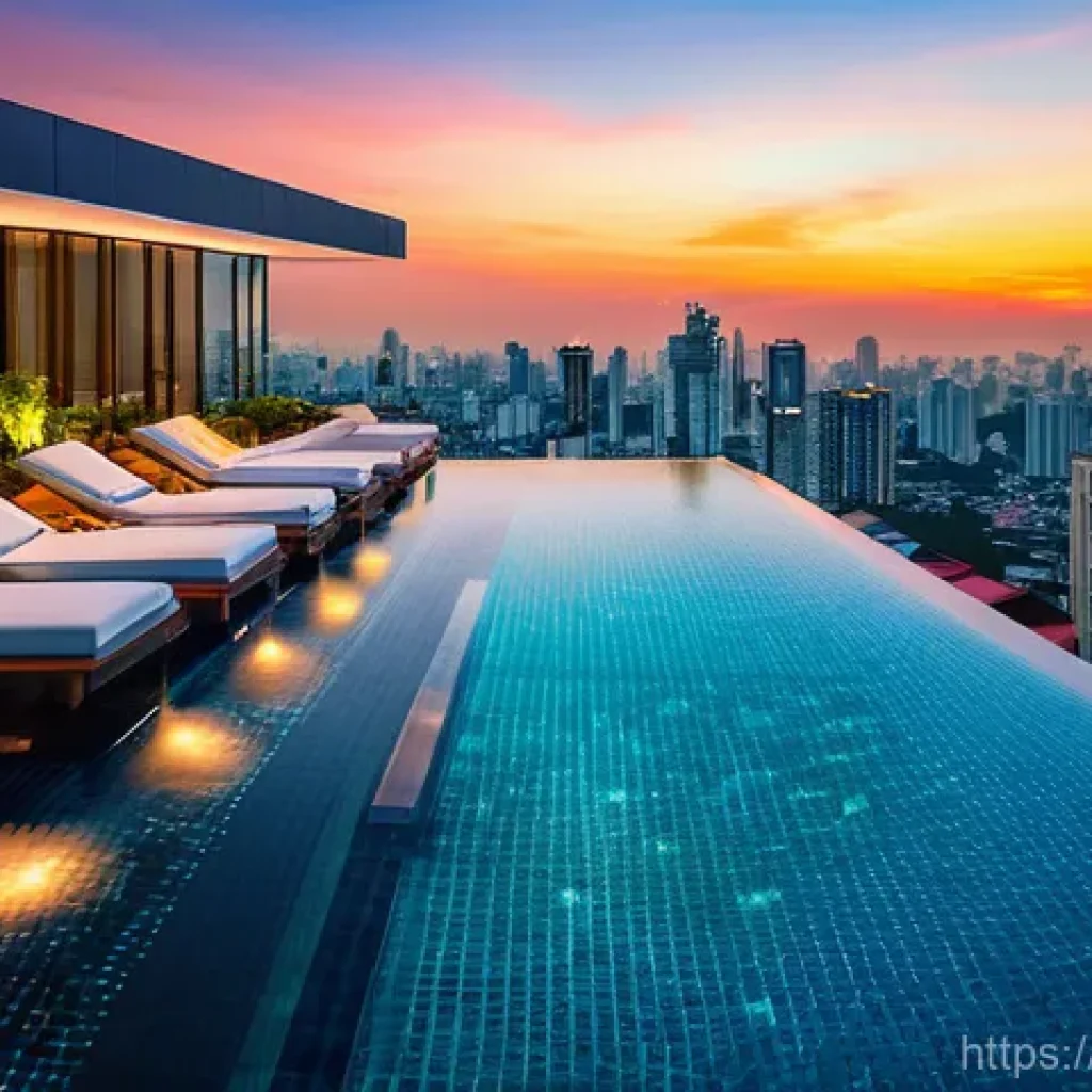 태국의 주택 임대 시장 - **Prompt:** A vibrant, high-angle shot showcasing a luxurious rooftop infinity pool in a modern Bang...