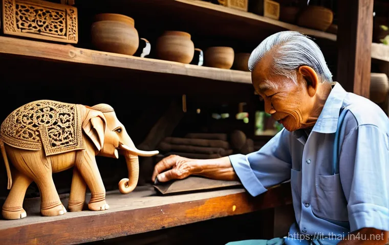 태국의 전통 예술가 - **Prompt: Thai Wood Carving Artisan**
A highly detailed and realistic image of a skilled elderly...