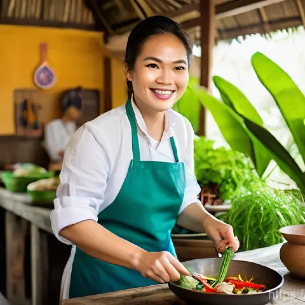 태국의 관광 상품 개발 - **Authentic Thai Cooking Class Experience**
    A joyful female traveler, in her late 20s to early 3...