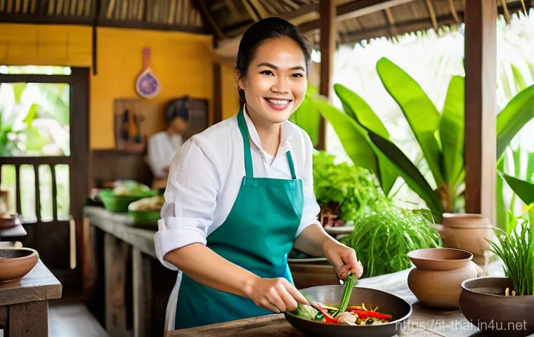 태국의 관광 상품 개발 - **Authentic Thai Cooking Class Experience**
    A joyful female traveler, in her late 20s to early 3...
