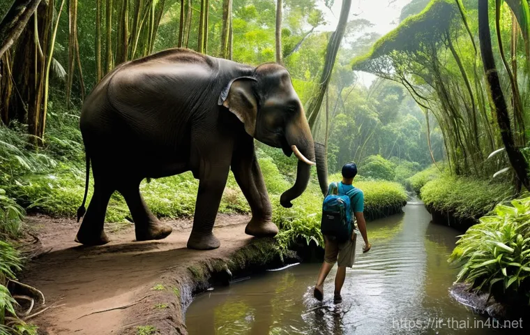 태국 국립 공원 소개 - **Prompt 1: Lush Thai Jungle Encounter in Khao Yai**
"A wide-angle, realistic photograph capturi...
