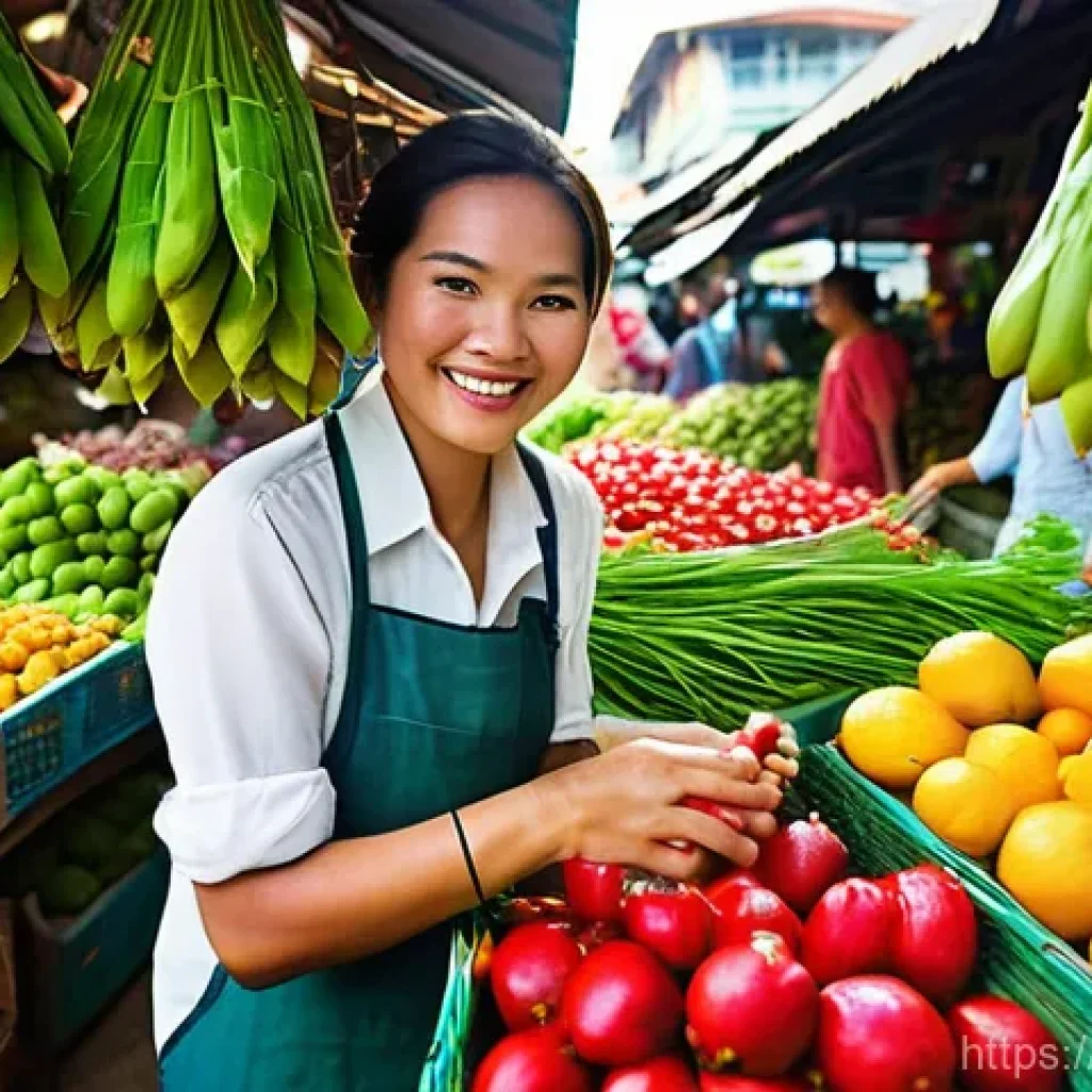 태국의 요리 학습 프로그램 - **Vibrant Thai Market Immersion:**
    "A bustling, sun-drenched local market in Thailand, filled wi...