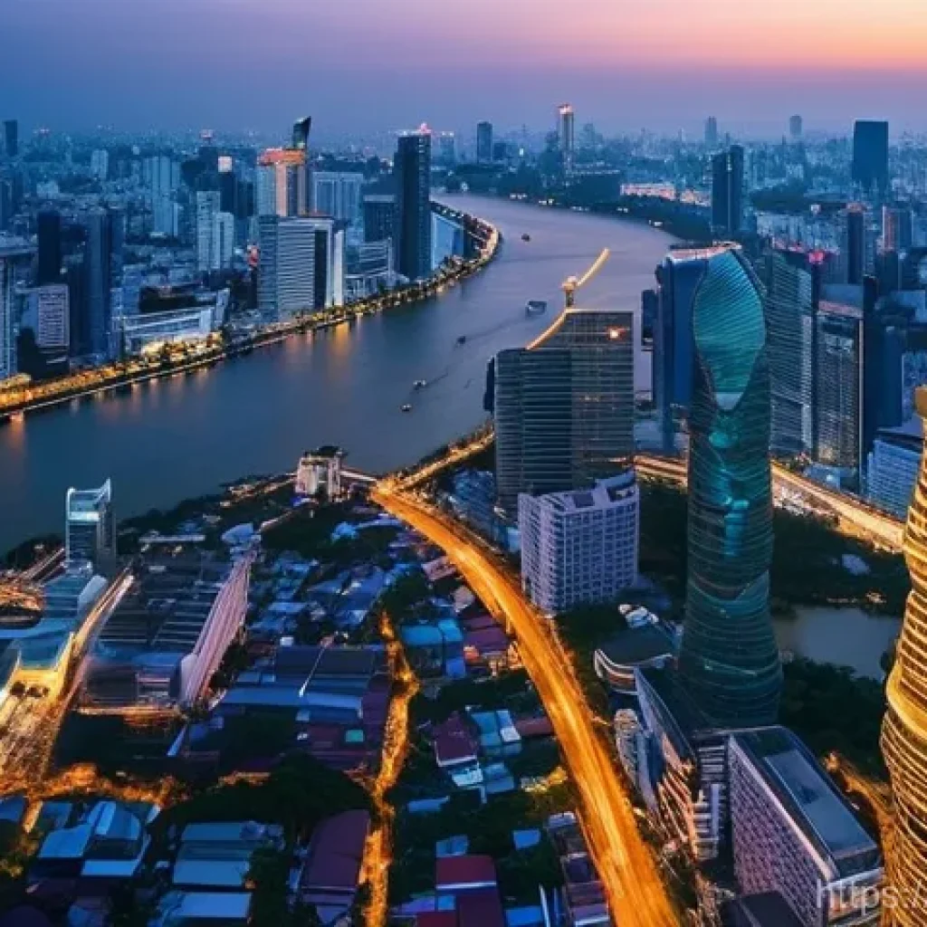 태국에서의 현대 도시 경험 - **Prompt 1: Futuristic Bangkok Skyline at Twilight**
    A breathtaking, high-angle panoramic view o...