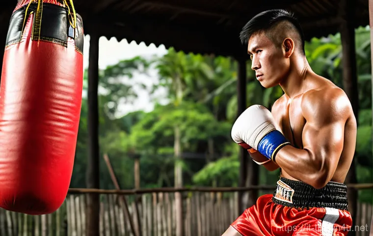 태국에서 유명한 인물 - **Prompt 1: Dynamic Muay Thai Warrior in Training**
    A muscular and agile Thai male martial artis...