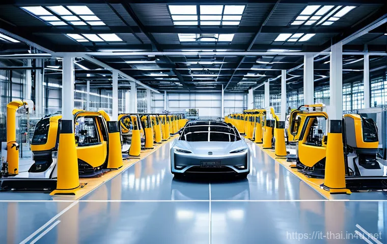 태국의 산업 박람회 - **A futuristic, brightly lit manufacturing facility in Thailand, showcasing the nation's industrial ...