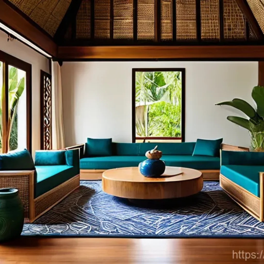 태국 디자인 산업 - **Prompt:** A serene and modern Thai living space showcasing a harmonious blend of traditional archi...