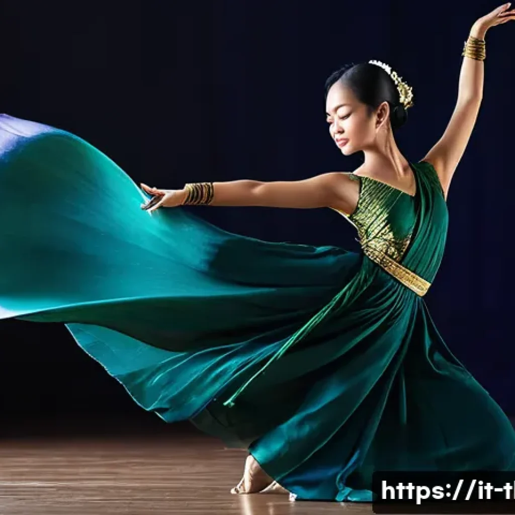태국의 현대 무용가 - **Prompt:** A graceful Thai contemporary dancer, mid-movement, embodying the seamless fusion of trad...