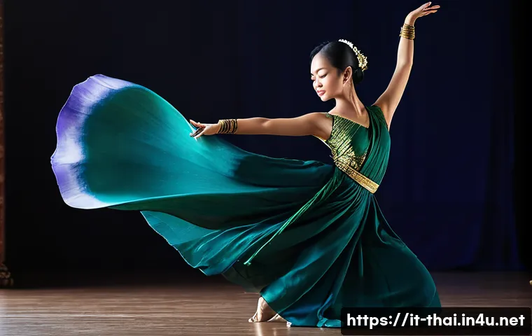 태국의 현대 무용가 - **Prompt:** A graceful Thai contemporary dancer, mid-movement, embodying the seamless fusion of trad...