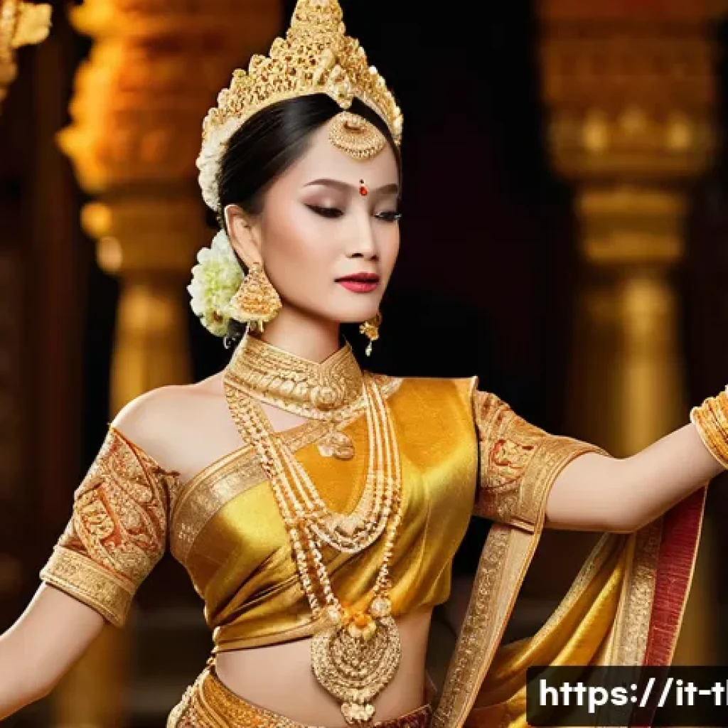태국의 현대 춤 스타일 - **Prompt 1: Ethereal Traditional Thai Dancer**
"A majestic female Thai dancer, adorned in an exq...