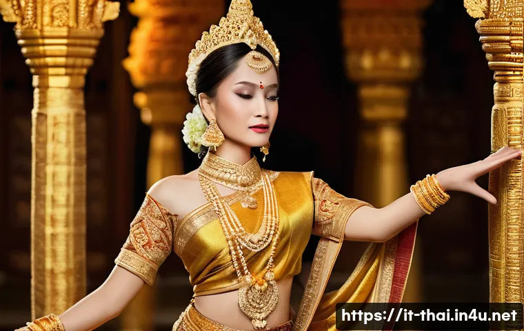 태국의 현대 춤 스타일 - **Prompt 1: Ethereal Traditional Thai Dancer**
"A majestic female Thai dancer, adorned in an exq...