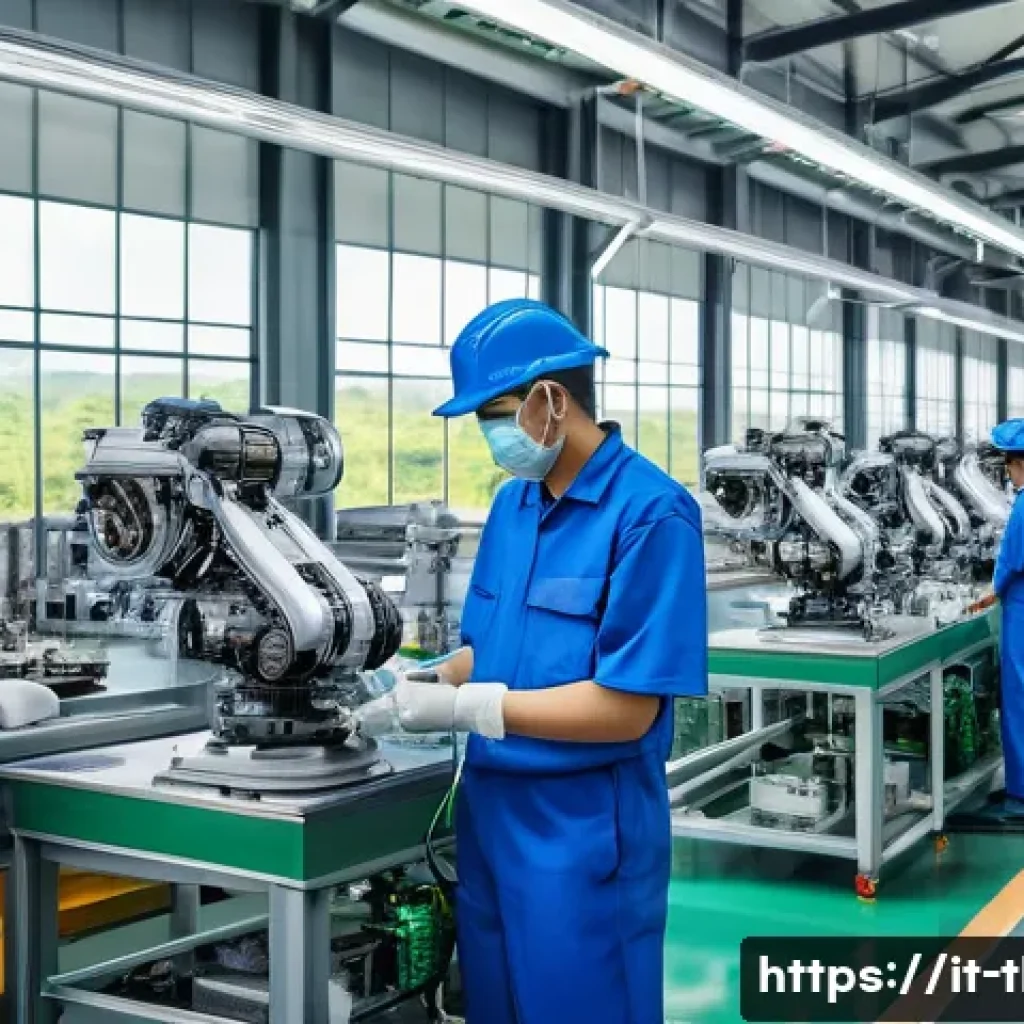 태국의 수출 품목 - A bustling modern automotive factory in Thailand, showcasing advanced robotic assembly lines produci...