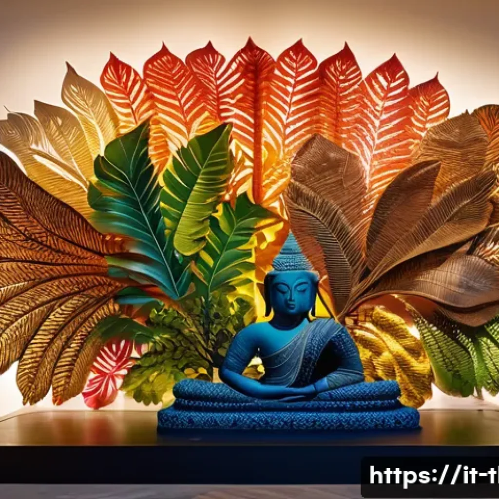 태국의 현대 미술의 역할 - A contemporary Thai art installation blending traditional mythological figures with cutting-edge mul...
