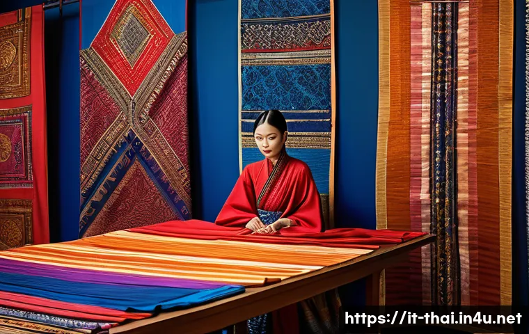 태국에서 주목받는 디자이너 - A vibrant fashion studio scene showcasing young Thai designers collaborating with traditional artisa...