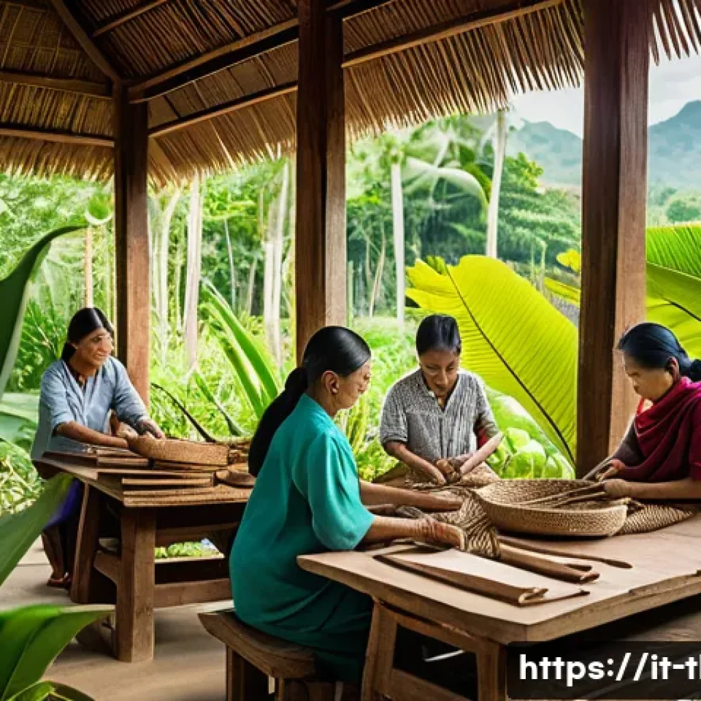 태국의 공정 무역 사례 - A vibrant scene of a rural Thai cooperative workshop where independent small-scale artisans, includi...