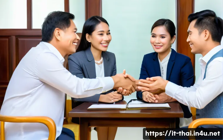 태국에서의 비즈니스 매너 - A formal business meeting in a modern Thai office setting, featuring Thai and Western professionals ...