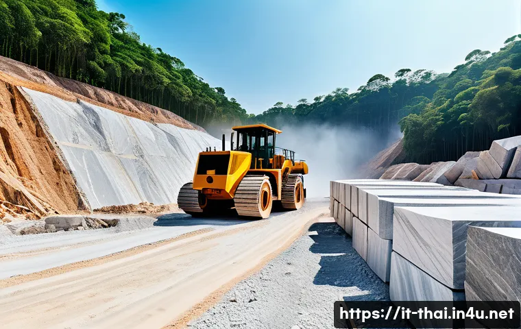태국의 석재 산업 - A modern natural stone quarry in Thailand featuring advanced digital control systems and eco-friendl...