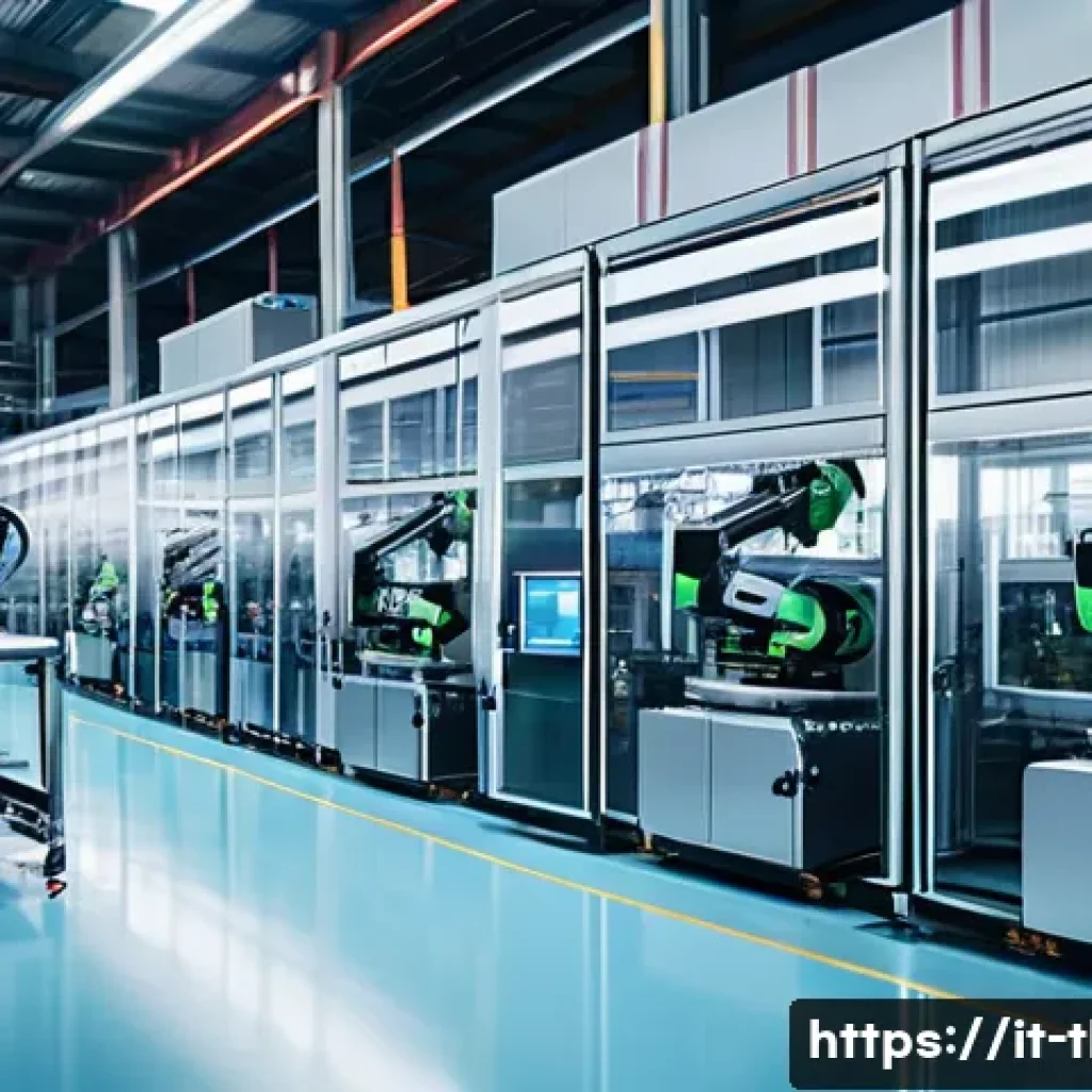태국의 산업 혁신 - A modern industrial factory interior in Thailand featuring collaborative robots working alongside hu...