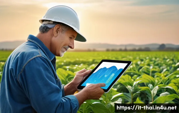 태국의 스마트 농업 - A modern Italian farm field at sunrise featuring smart environmental sensors installed in the soil a...