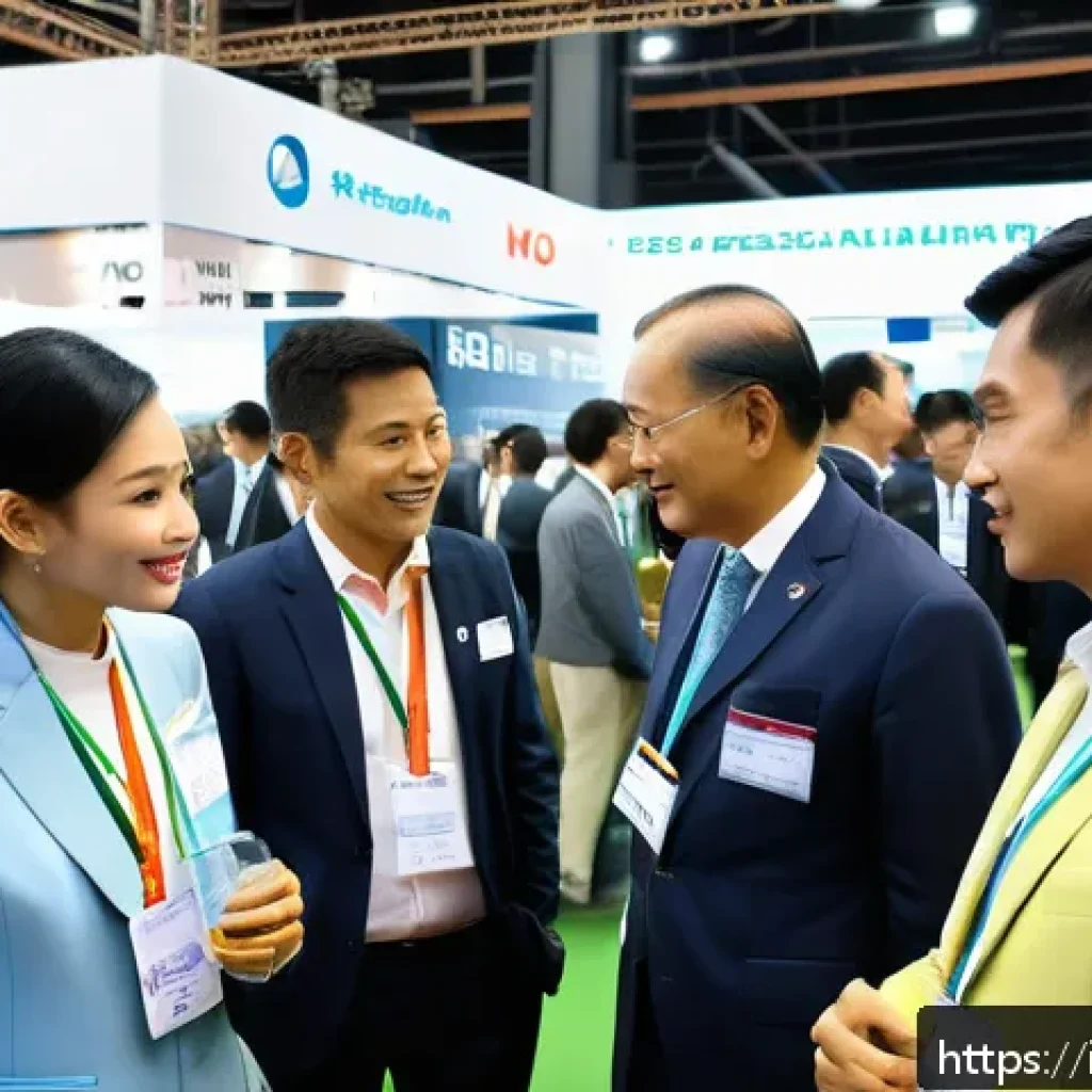 태국의 산업 박람회 참여 - A bustling international trade fair booth in Bangkok, Thailand, showcasing advanced industrial autom...