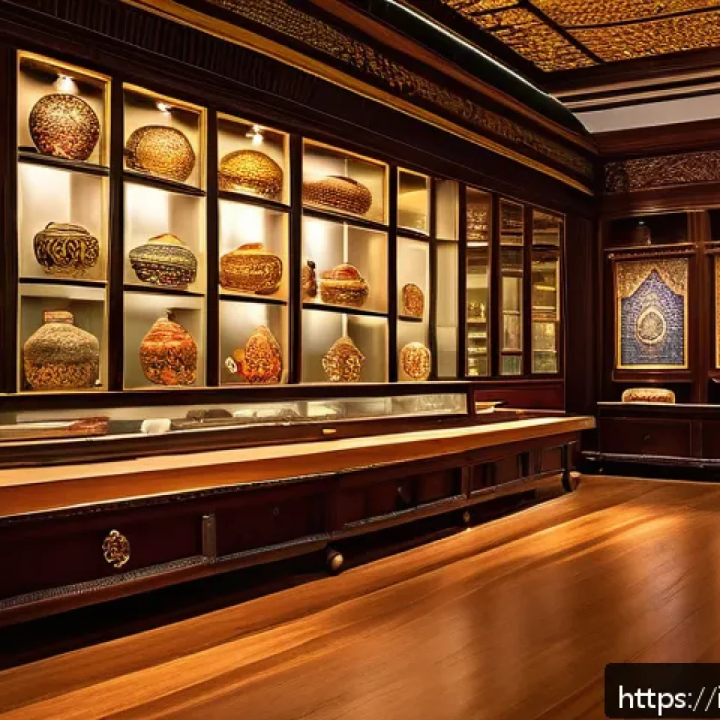 태국의 국립 박물관 - A traditional Thai museum interior showcasing ancient handcrafted textiles with intricate embroidery...