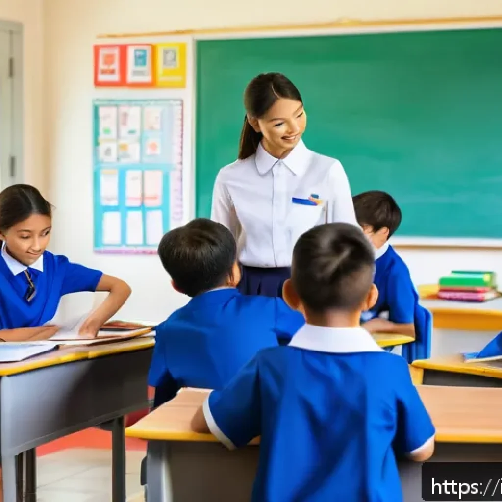태국의 초등 교육 변화 - A bright and modern Thai primary school classroom scene featuring young students wearing school unif...