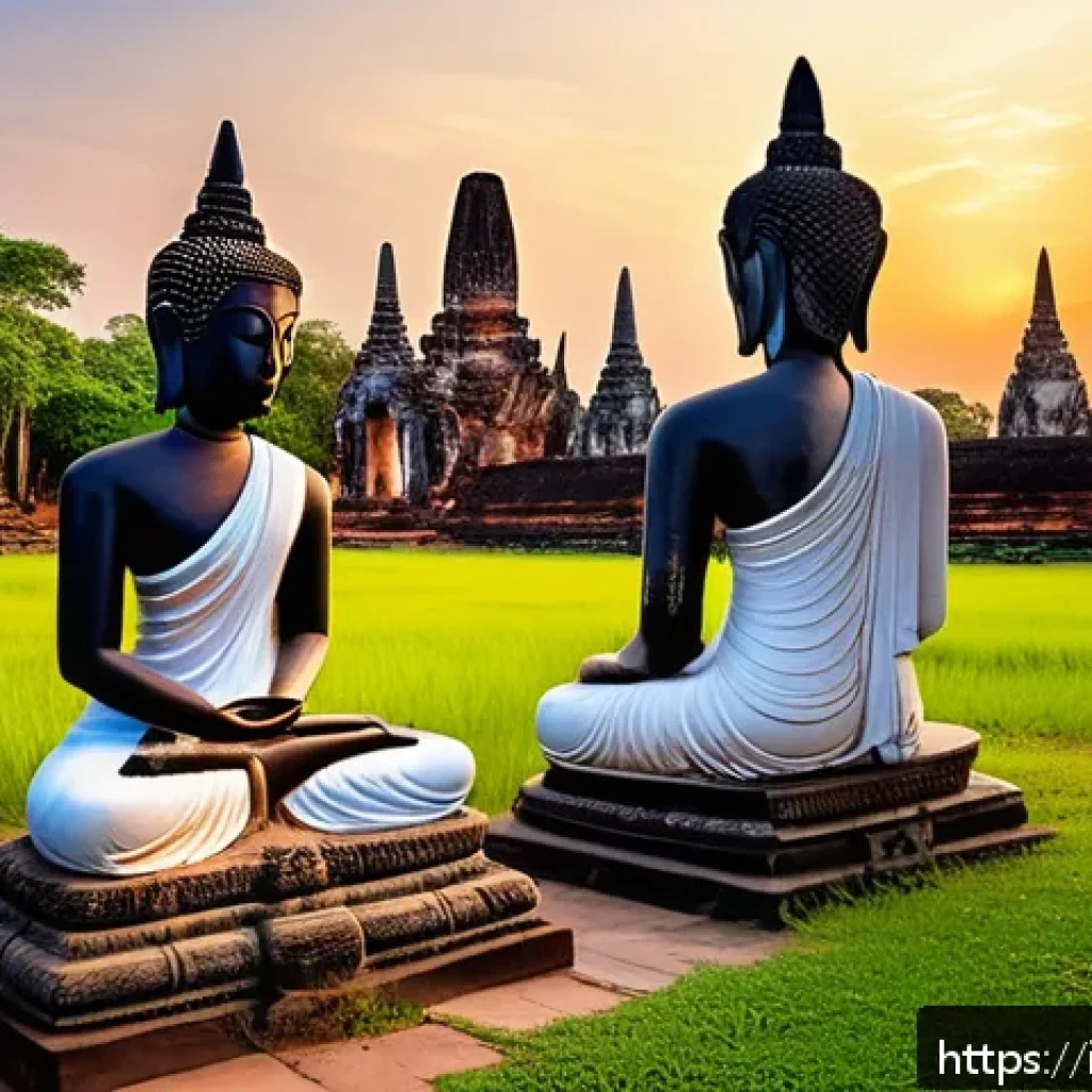 태국의 세계유산 목록 - A serene sunset scene at the ancient ruins of Ayutthaya, Thailand, featuring weathered stone temple ...