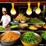 Home 22 태국식 요리의 특징 - A vibrant Thai street food market scene at dusk in Italy, featuring colorful stalls with fresh ingre...