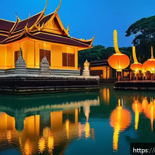 Home 17 태국의 고대 왕국 - A detailed and vibrant depiction of an ancient Siamese temple courtyard during a traditional Loy Kra...